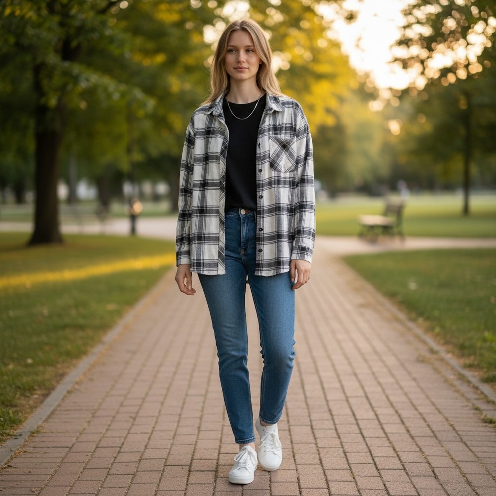 SO Authentic American Heritage Plaid Flannel Shirt Black/White S / #26915